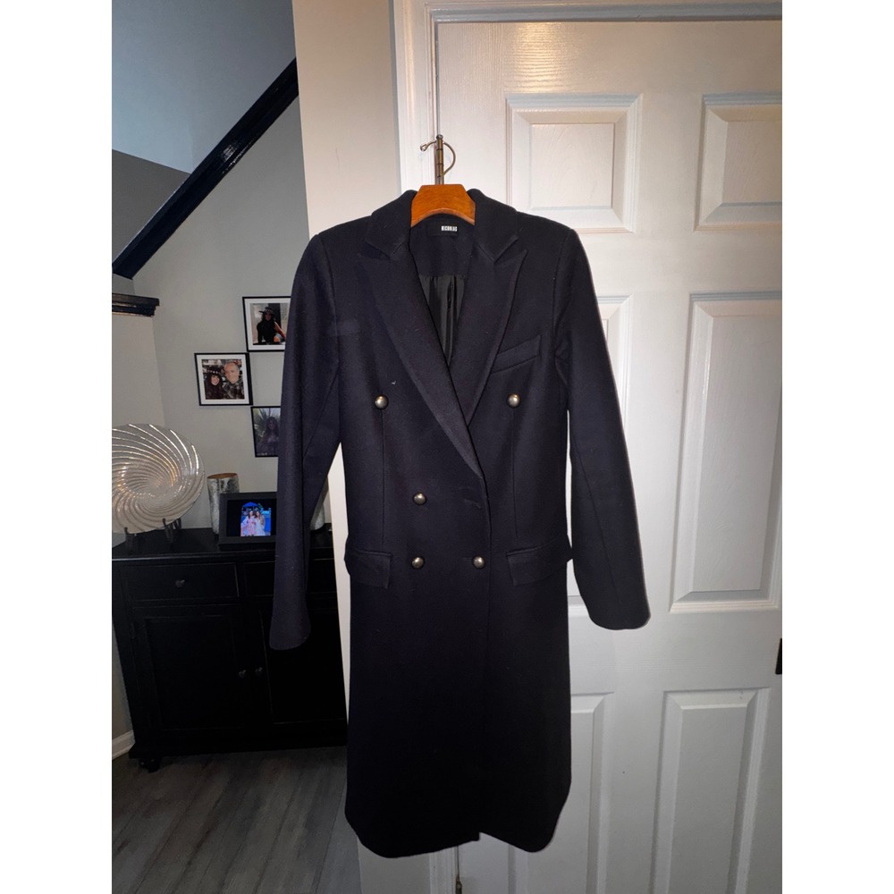 Nicholas Navy Wool Cashmere Double Breasted Long Coat Australian Made US 6 - Picture 3 of 7